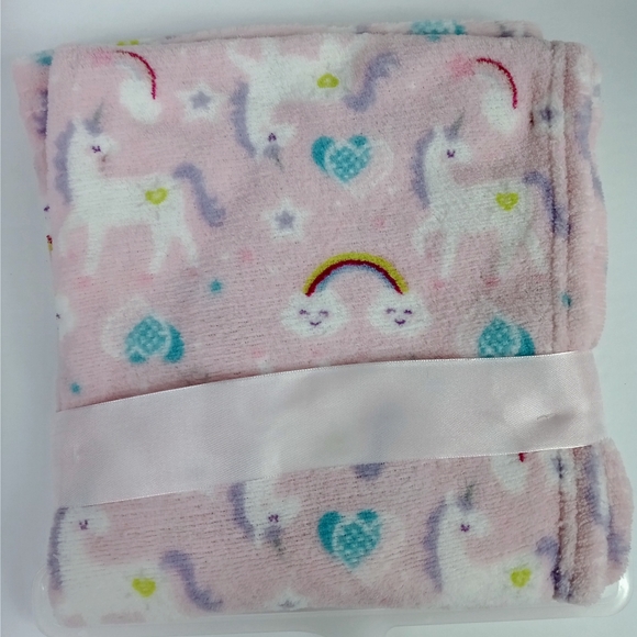 My Baby Girl Super Soft Pink Plush Blanket Unicorns 30 X 30 & Washcloth Bundle - Picture 5 of 8